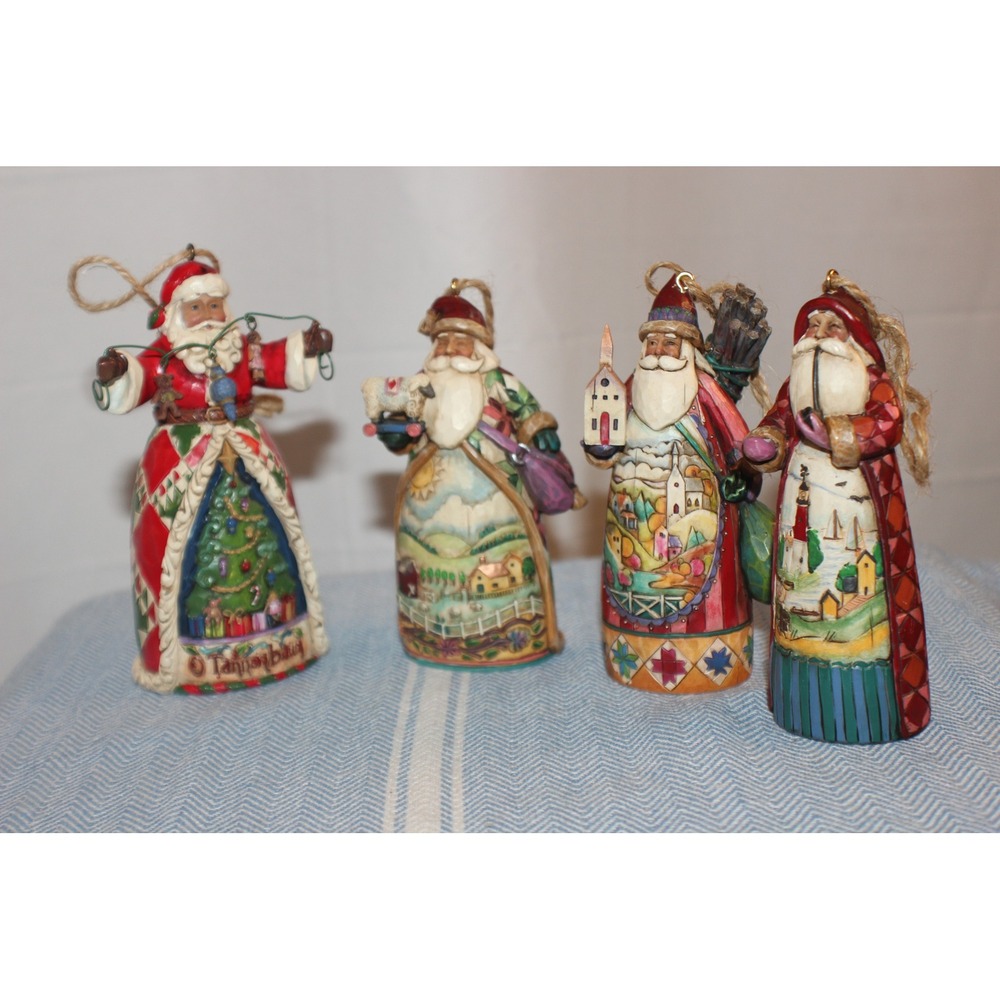 Jim Shore Heartwood Creek Santa Ornament Set of 4 Folk Art Christmas Resin